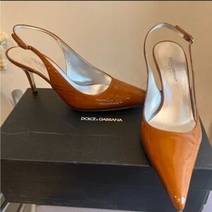 Dolce & Gabbana Tan Patent Slingback Heels